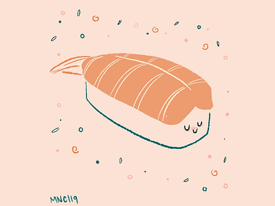 Shrimp Nigiri design illustration mid century retro shrimp sushi vintage