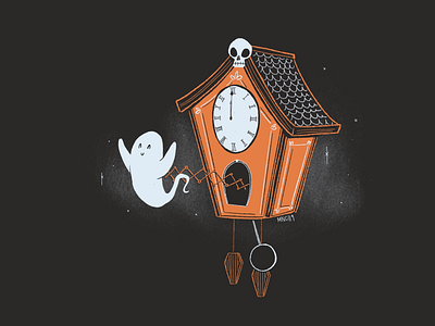 31 | Deadline aughost character cookoo clock design ghost illustration mid century retro vintage