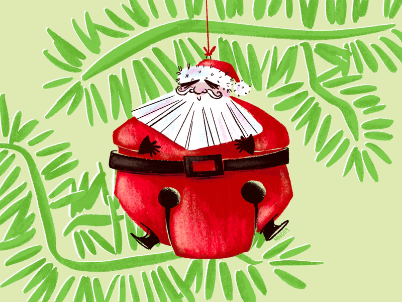Santa Bell bell character design illustration mid century retro vintage christmas ornament