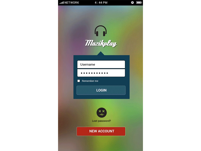 Muzikplay App Login Screen app colorful colors design interface music sound visualization