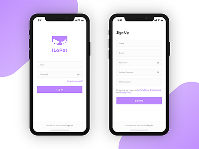 Login & Sign Up app clean ios iphone x login mobile ui pets register sign up ui ux