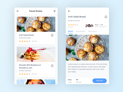 Food App | Popular Recipes & Detail Page android card clean food interface ios mobile app restaurant ui ux