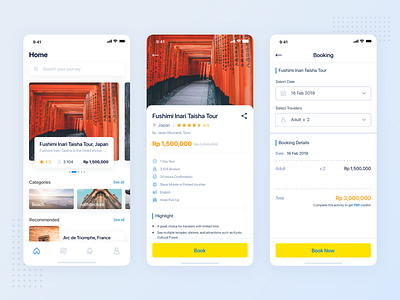 Travel App Booking Process app booking card clean home mobile tour travel ui ux