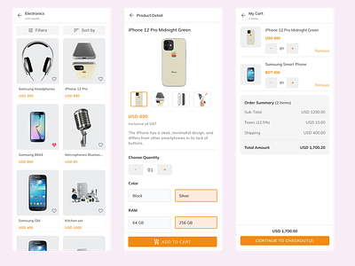Shopping app cart checkout figma mobile app product detail product filters product listing product sort shopping app