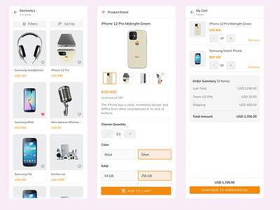 Shopping app cart checkout figma mobile app product detail product filters product listing product sort shopping app