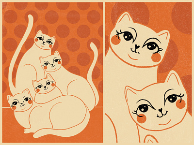 A Family Of Four animal cat childrens books clip studio paint design digital art family illustration orange pet polka dots post card poster vintage