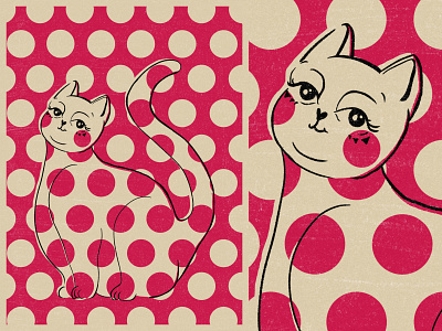 Pink Polkadots animal art cat childrens books clip studio paint design digital art dots grain illustration