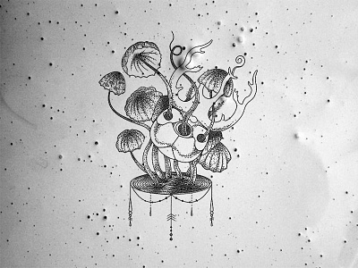 Mushroom And Dead Beetle beetle black grow illustration mushroom plant tattoo twine