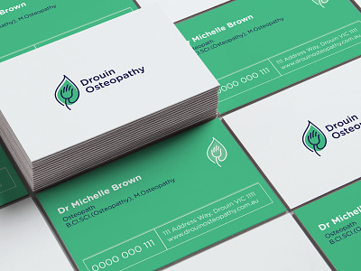 Business Cards busines card business card design drouin green hand leaf leaf logo logo osteopathy print