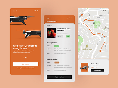 Drono Delivering services app drones figma logistics map ui ux