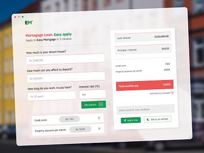 Mortgage loan calculator app design ui ux