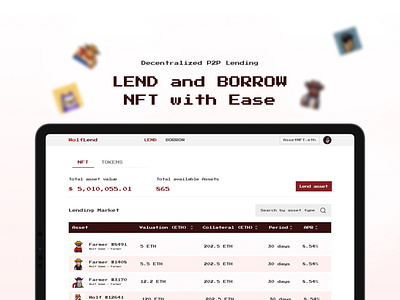 DEFI NFT Lending platform app design ui ux