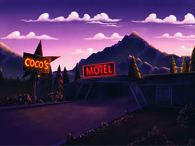 Coco's Motel fantasy illustration motel mountain