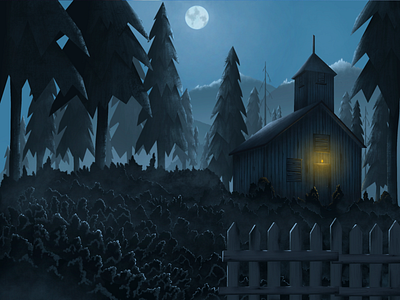 One Night cottage forest freestyle illustration illustrator night omnious procreate