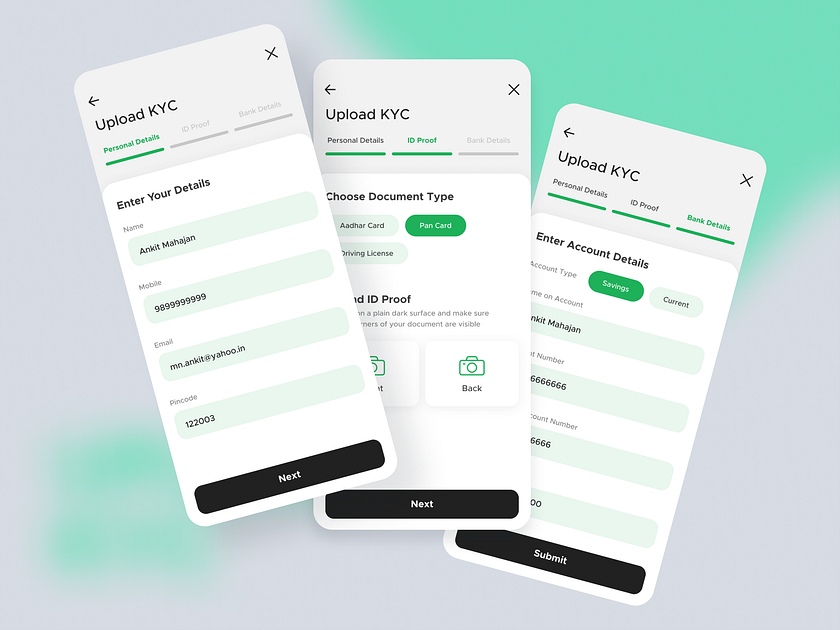 Upload KYC screens by Ankit Mahajan on Dribbble