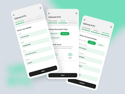 Upload KYC screens app design design forms icon design kyc mobile app next step progress step steps ui ui ui design upload kyc