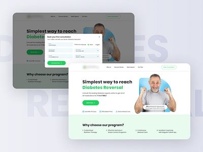 Landing Page Design book consultation design diabetes diabetes reversal icon design illustration landing page ui ui design vector web design website design