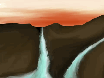 Waterfalls in mountains post sunset art artist digital painting illustration mountains procreate sunset waterfalls
