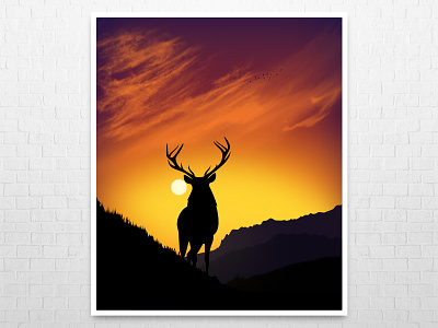 Stag.. colorscape evening graphic art illustration stag