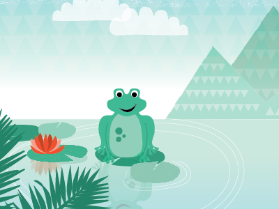 Illustration for kids brand design drawing education frog illustration kids mountains palm water