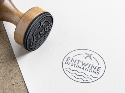 Entwine Destinations brand identity logo luxury monoline progress rubber stamp seal stamp travel