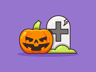 Cute Pumpkin Halloween with Tombstone character cute flat grave halloween icon illustration logo mascot pumpkin tombstone ui ux