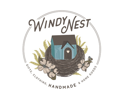 Windy Nest, 2019 bird brand branding design graphic graphic design handmade logo logos nest retail shop windy