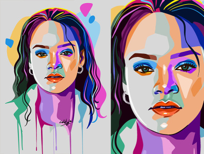 Rihanna pop art vector beauty color design illustration popart vector