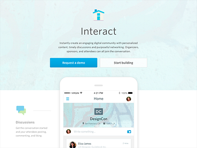 Interact / activity feed landing page for Guidebook