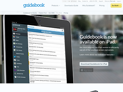 Guidebook for iPad landing page