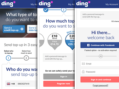 Ding top up flow - mobile mobile online payment top up ui ux