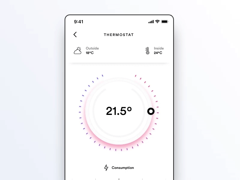 Thermostat interaction cold hot interaction mobile protopie smarthome ui user interface wheel