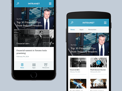 Intranet (Mobile) android app enterprise intranet ios iphone mobile nav news responsive ui ux