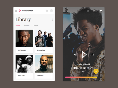 Library & Now Playing - Music App app artist audio flat library music play player song theme ui ux