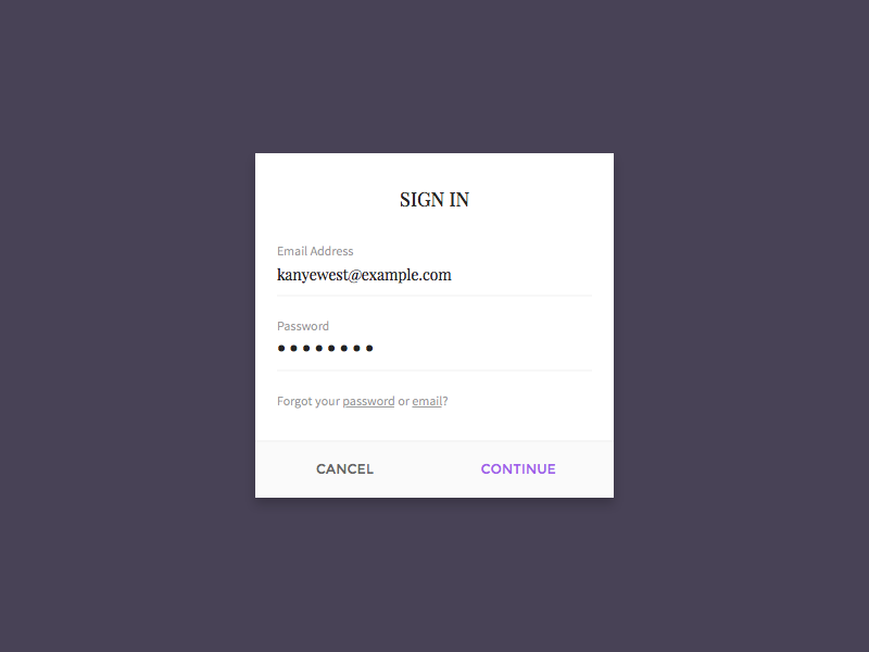 Simple Sign In minimal typography sign in field input simple flat ux ui mobile modal login