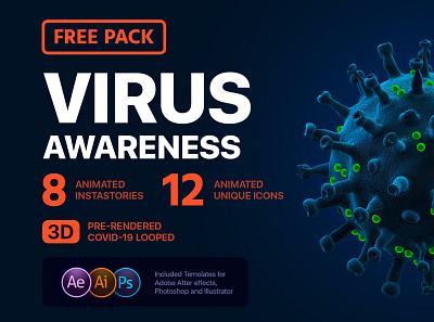 COVID 19 AWARENESS – FREE GRAPHICS PACK 3d aep ai coronavirus covid 19 covid19 free freebie freebies loop model pack template virus