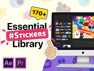 Essential Stickers Library | AE Template and Premiere Pro bloger cartoon emotions essential facebook premiere reactions smiles social stickers titles youtube