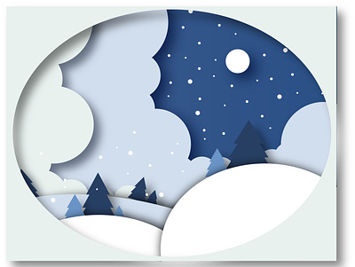 Winter landscape paper cutout adobe cutout design graphic illustration illustrator vector