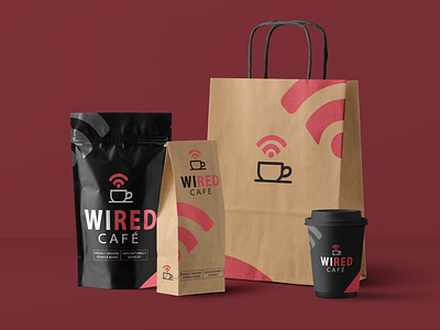 Wired Cafe Logo & Packaging Design branding cafe coffee design illustration logo packaging vector