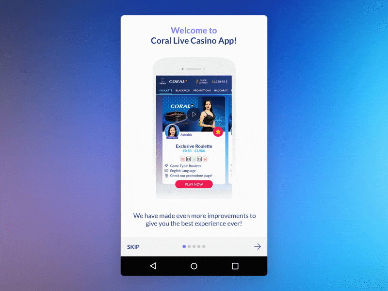 Coral Live Casino – Android Onboarding