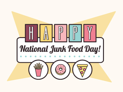 Junk Food Day sign retro illustration design fries donut pizza food junkfood