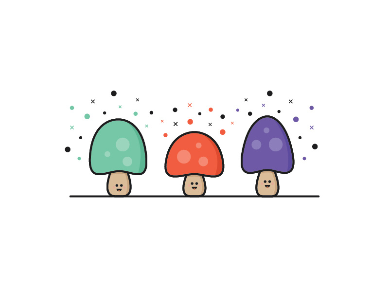 Mushroom Trio cartoon characters illustration edible food mushrooms mushroom