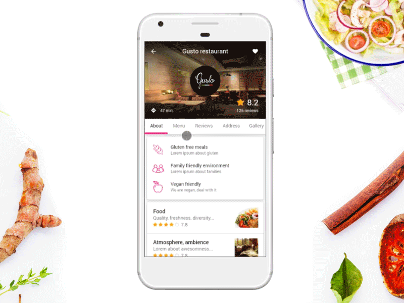 Monthy UI challenge 2 - restaurant/dating app
