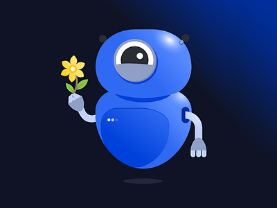 Robots have feelings too blue character daffodil flower illustration mascot robot vector