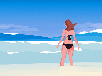 Summer memories beach beautiful girl character character art girl illustration illustration island landscape summer vector waves