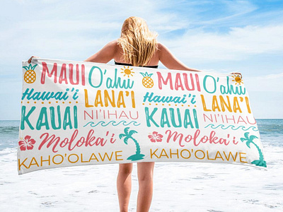 Hawaiian Island Text Art Towel