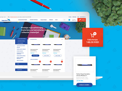 Paper World website blue branding design filter office paper pen popart studio shop simple ui uiux ux webshop website