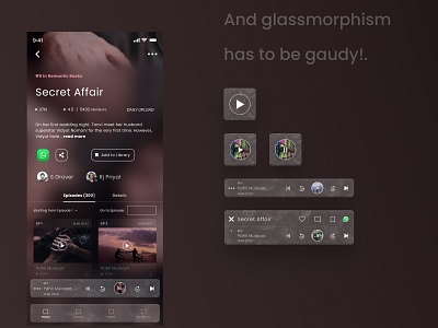 AudioBook app UI art audiobook branding design glassmorphism minimal mobile play ui ux