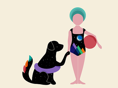 The girl with a dog and a ball ball character dog girl illustration swim