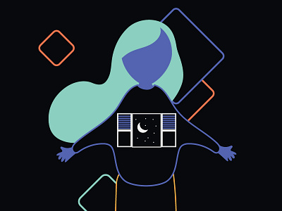 The window chest character chest girl illustration moon night window